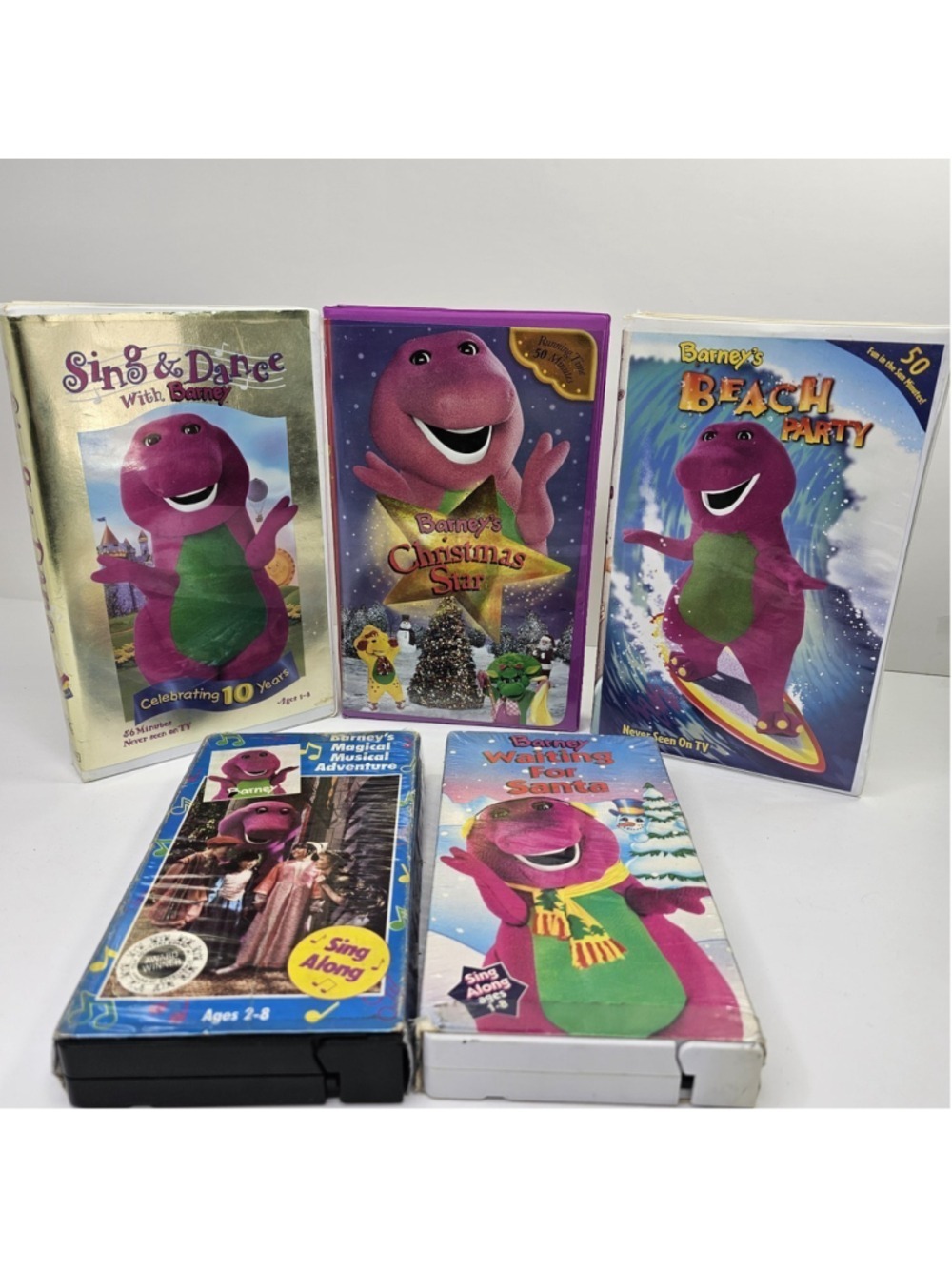 Lot of 5 Barney VHS Tapes Sing & Dance Christmas Star Beach Party Santa Musical